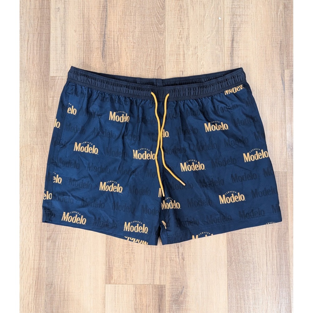Modelo Cerveza Mens Navy Blue All Over Logo Swim Trunks Board Shorts 2XL 44/46